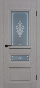 Дверь межкомнатная экошпон (soft touch) PST-29-2 серый ясень остеклённая (сатинат графит с рис.)