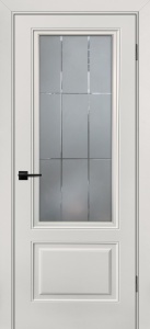 Дверь межкомнатная крашенная Шарм-12 эмаль айвори остеклённая (сатинат + гравировка)