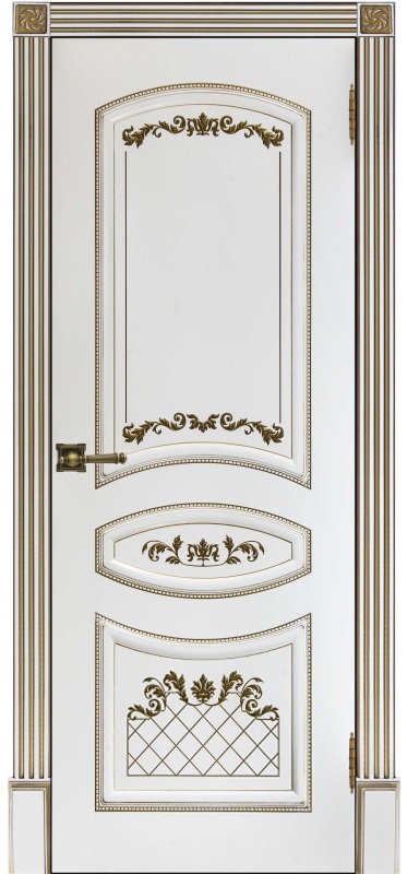 Дверь межкомнатная Алина эмаль белая RAL9003 с патиной золото глухая