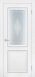 Дверь межкомнатная экошпон (soft touch) PST-27 бархат белый остеклённая (сатинат с рис.)