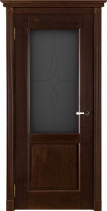Дверь межкомнатная массив дуба Селена античный орех остеклённая (сатинат с рисунком)
