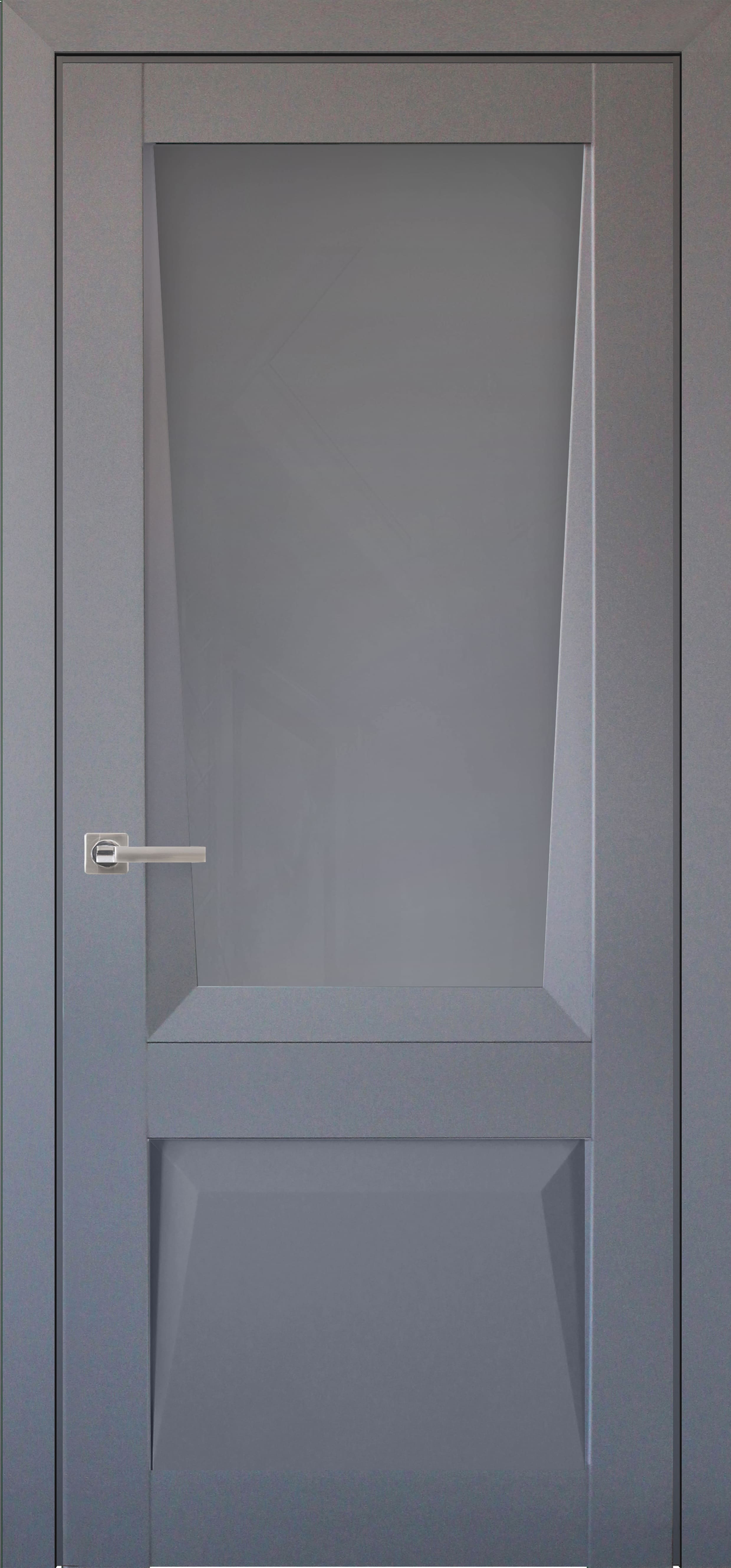 Дверь межкомнатная экошпон soft-touch Перфекто м.106 бархат серый остеклённая (лакобель серый)