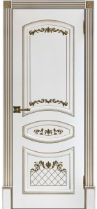 Дверь межкомнатная крашенная Алина эмаль белая RAL9003 с патиной золото глухая