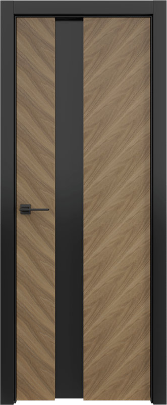 Дверь межкомнатная ПВХ-шпон Шале-2 шпон американский орех диагональ остеклённая (триплекс чёрный)