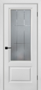 Дверь межкомнатная крашенная Шарм-12 эмаль белая RAL9003 остеклённая (сатинат + гравировка)