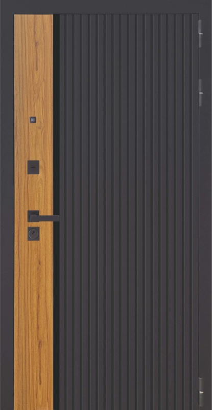 Входная металлическая дверь 3К YoDoors-14 Черная шагрень, Вставка  Орех каньон коньяк 666-2 / Velluto Bianco AG 703