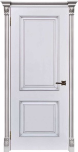 Дверь межкомнатная крашенная Багет-32 эмаль белая RAL9003 с патиной серебро глухая