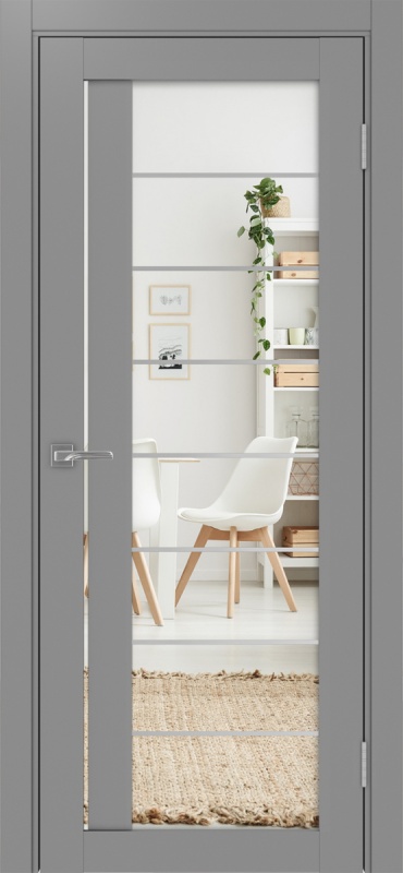 Дверь межкомнатная экошпон Турин 524АССSC.22 серый остеклённая (зеркало)