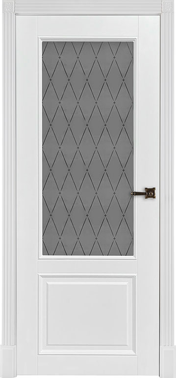 Дверь межкомнатная Классик-4 эмаль белая RAL9003 остеклённая (сатинат белый с рисунком)