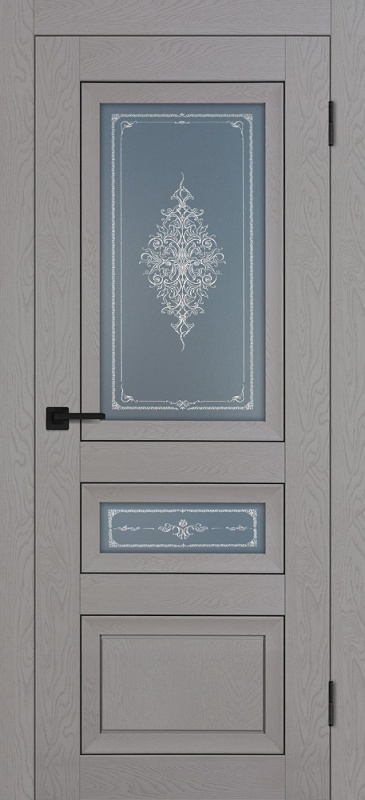 Дверь межкомнатная экошпон (soft touch) PST-29-2 серый ясень остеклённая (сатинат графит с рис.)