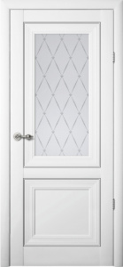 Дверь межкомнатная винил Прадо белый остекление сатинат белый с рисунком