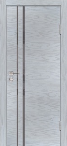 Дверь межкомнатная экошпон (полипропилен) P-11 дуб скай серый кромка ABS с 2-х сторон остекленная (лакобель серый)
