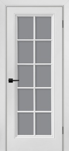Дверь межкомнатная крашенная Шарм-11 эмаль белая RAL9003 остеклённая (сатинат с решеткой)