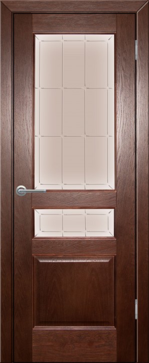 Дверь межкомнатная шпонированная (шпон натуральный) Прованс-9 дуб бургундский остеклённая (сатинат тонированный с рисунком АП-60Э)