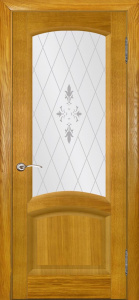 Дверь межкомнатная шпонированная (шпон натуральный) Лаура дуб капри остеклённая (сатинат тонированный с рисунком «Эстет»)