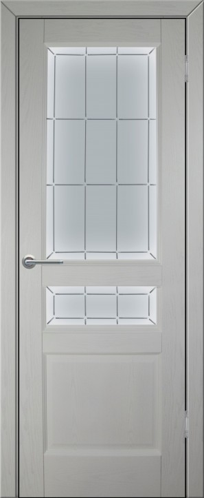 Дверь межкомнатная шпонированная (шпон натуральный) Прованс-9 белый ясень остеклённая (сатинат с рисунком АП-60Э)