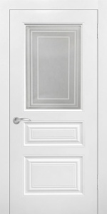 Дверь межкомнатная крашенная Роял-3 эмаль белая остекление сатинат белый с гравировкой