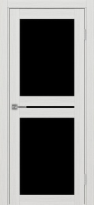 Дверь межкомнатная экошпон Турин 520.222 ясень серебристый остеклённая (лакобель чёрный)