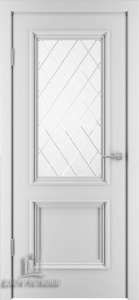 Дверь межкомнатная шпонированная (шпон натуральный + эмаль) Бергамо-4 белая эмаль RAL9003 остеклённая (сатинат с рисунком)
