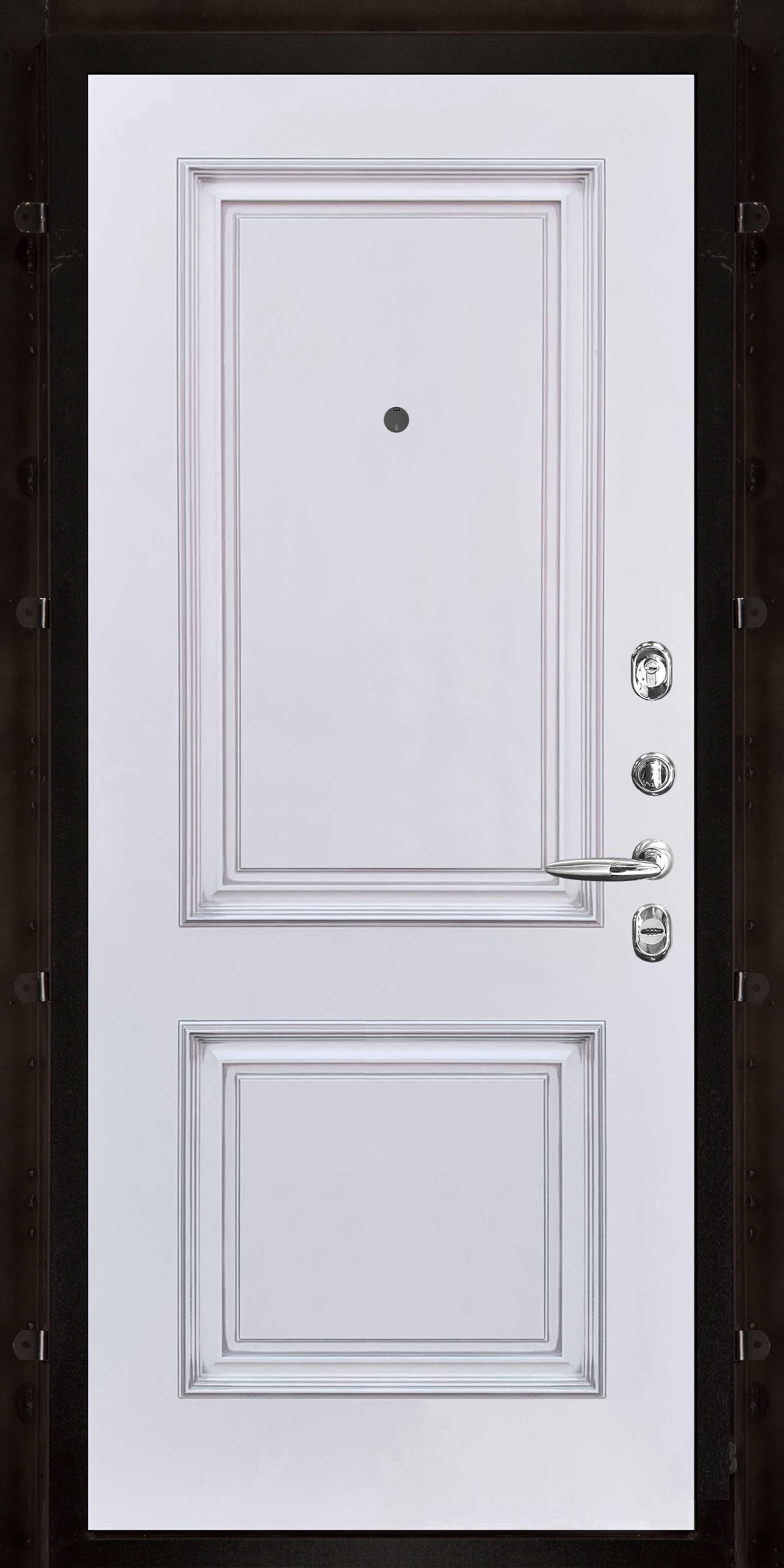 Входная металлическая дверь с терморазрывом Термо 3 антик медь / Багет-32 эмаль белая патина серебро