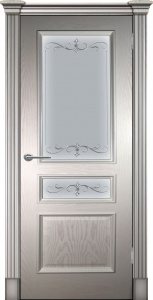 Дверь межкомнатная шпонированная (шпон натуральный) Оливия ваниль остекление сатинат с рисунком АП-47