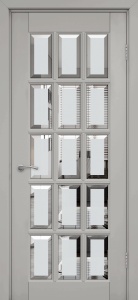Дверь межкомнатная массив ольхи Лондон-2 эмаль грей остеклённая (сатинат с фацетом)