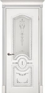 Дверь межкомнатная крашенная Смальта-11 эмаль белая RAL9003 патина серебро остеклённая (сатинат с УФ печать)
