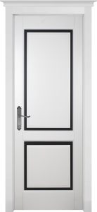 Дверь межкомнатная массив ольхи София эмаль белая остеклённая (лакобель чёрный)