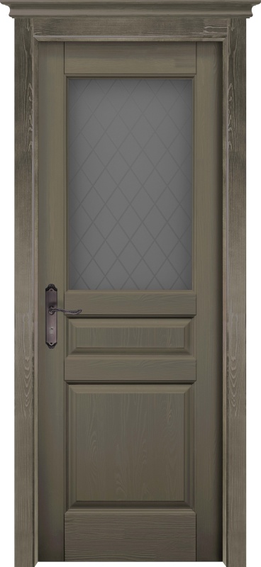 Дверь межкомнатная массив сосны Пандора олива остеклённая (сатинат с рисунком)