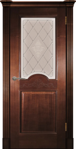 Дверь межкомнатная шпонированная (шпон натуральный) Париж миланский орех остеклённая (сатинат тонированный с рисунком АП-49)