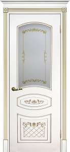 Дверь межкомнатная крашенная Смальта-05 эмаль белая RAL9003 патина золото остеклённая (сатинат с УФ печать)