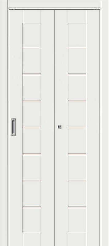 Дверь межкомнатная складная (книжка) из эмалита Браво-22 White Matt остеклённая (Magic Fog)