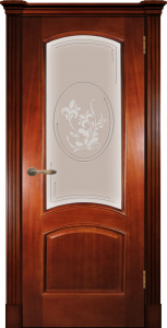Дверь межкомнатная шпонированная (шпон натуральный) Леон-М тёмный анегри остеклённая (сатинат тонированный с рисунком АП-1)