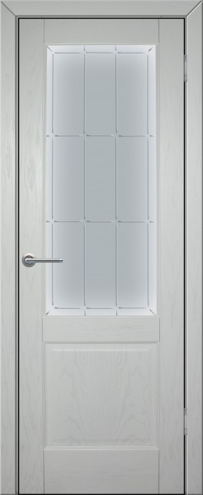 Дверь межкомнатная шпонированная (шпон натуральный) Прованс-12 белый ясень остеклённая (сатинат с рисунком АП-60Э)