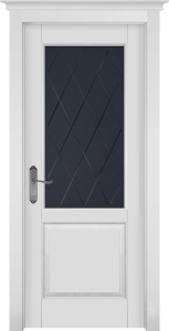 Дверь межкомнатная массив ольхи Элегия эмаль белая остекление сатинат с рисунком