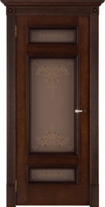 Дверь межкомнатная шпонированная (шпон натуральный) Рим коньяк тон 19 остеклённая (сатинат тонированный с рисунком «Кристалл №75»)