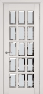 Дверь межкомнатная массив ольхи Лондон-2 эмаль белая остекление сатинат с фацетом