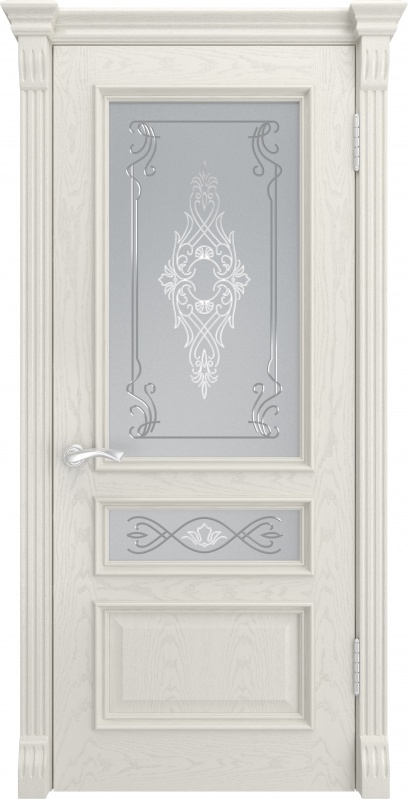 Дверь межкомнатная шпонированная (шпон натуральный + эмаль) Гера-2 дуб RAL9010 остеклённая (сатинат белый с рисунком)
