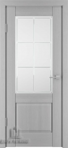 Дверь межкомнатная шпонированная (шпон натуральный + эмаль) Баден-2 серая эмаль RAL7047 остеклённая (сатинат с рисунком)