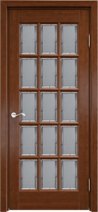 Дверь межкомнатная массив ольхи Лондон-2 античный орех остекление сатинат с фацетом