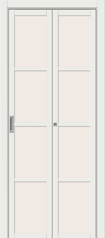 Дверь межкомнатная складная (книжка) из эмалита Твигги-11.3 White Matt остеклённая (Magic Fog)