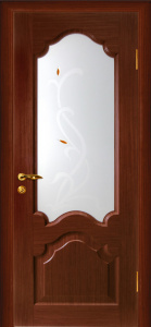 Дверь межкомнатная шпонированная (шпон файн-лайн) Кардинал орех остекление сатинат с рисунком