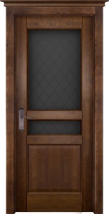 Дверь межкомнатная массив ольхи Гармония античный орех остеклённая (сатинат с рисунком)