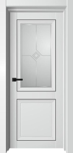 Дверь межкомнатная экошпон Mon бархат белый остеклённая (сатинат с рисунком + наливной витраж)