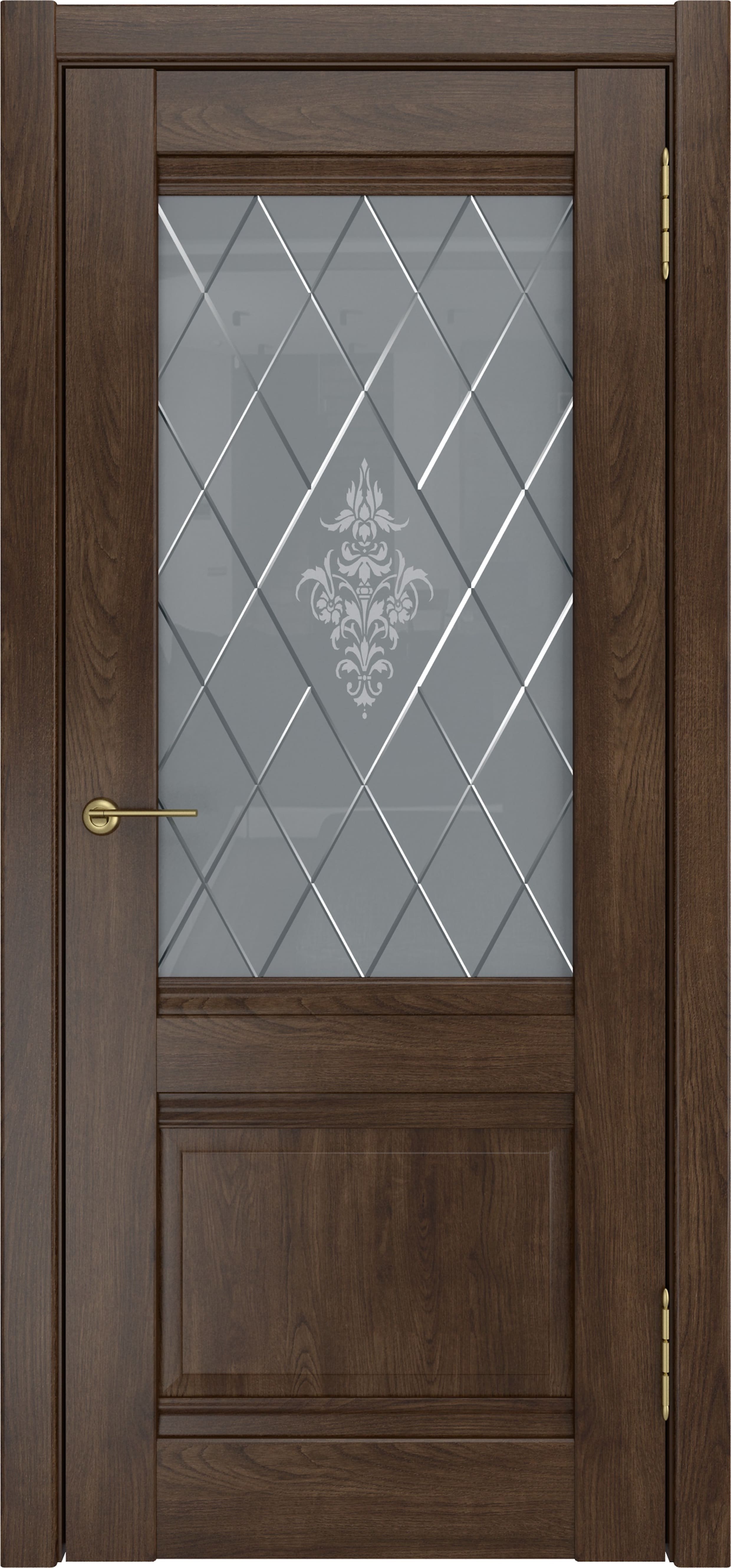 Дверь межкомнатная экошпон ЛУ-52 дуб корица остеклённая (сатинат белый с рисунком)