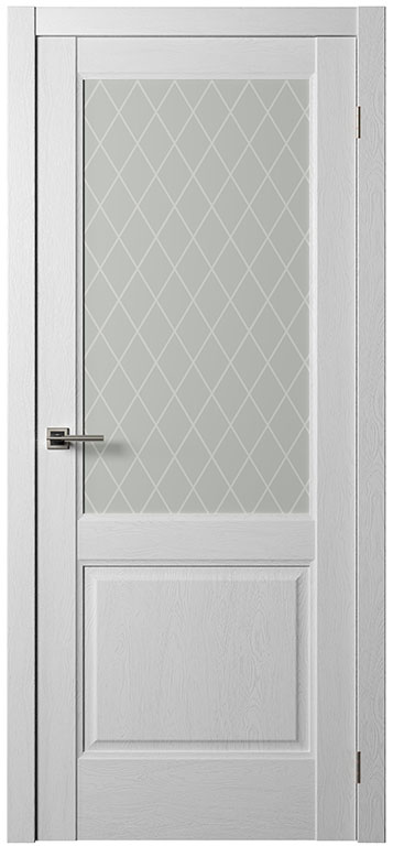 Дверь межкомнатная экошпон Нова-4 ясень белый остеклённая (сатинат белый с рисунком) (с врезкой под механизм МС96 или Р96)