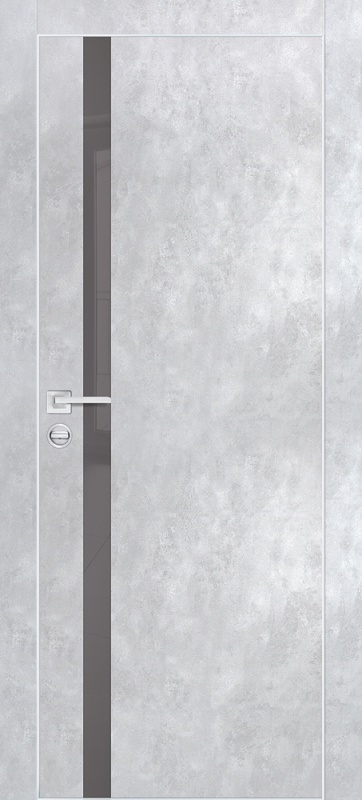 Дверь межкомнатная экошпон (полипропилен) PX-8 серый бетон кромка AL хром с 4-х сторон (с заводской врезкой под петли и механизм AGB) остеклённая (лакобель серый)