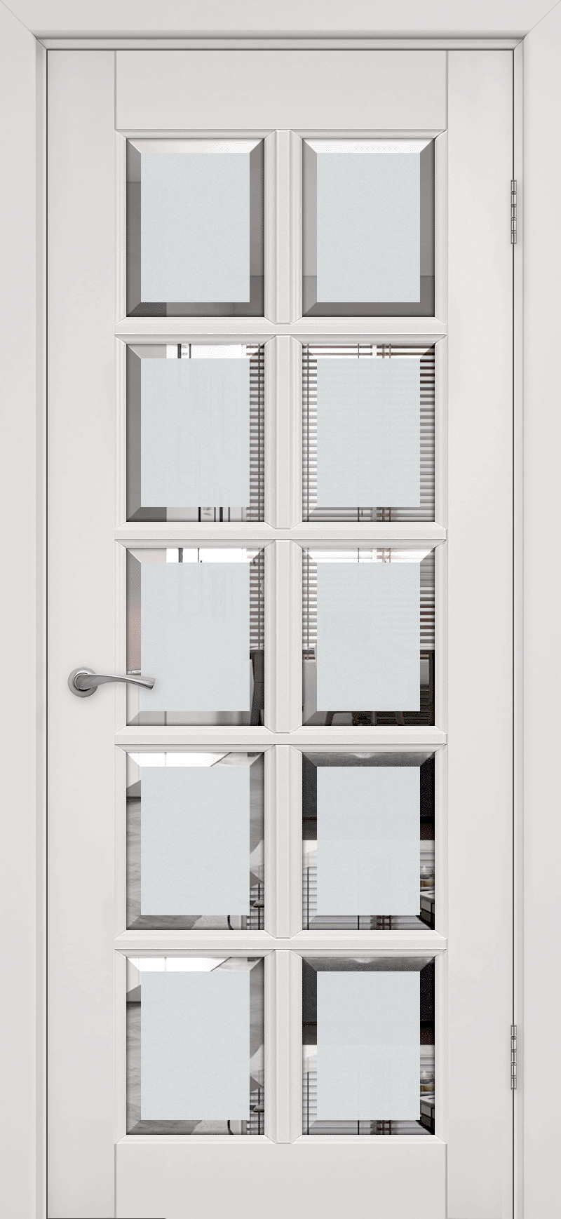 Дверь межкомнатная массив ольхи Лондон-2 эмаль белая остеклённая (сатинат с фацетом)