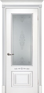 Дверь межкомнатная крашенная Смальта-04 эмаль белая RAL9003 патина серебро остеклённая (сатинат с УФ печать)