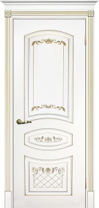 Дверь межкомнатная крашенная Смальта-05 эмаль белая RAL9003 патина золото глухая